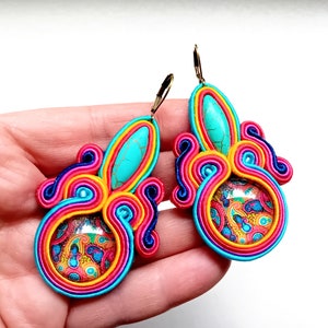 Earrings, soutache earrings, hand embroidered, colorful, gift for woman Paisley image 7