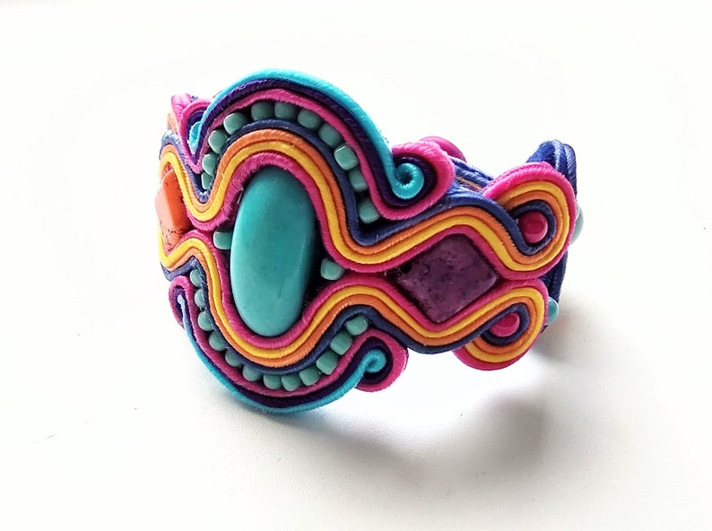 bracelet-soutache bracelet-bohème-ethnique-brodée-main-soutache de Pologne-OOAK Mallorca Bleu image 10