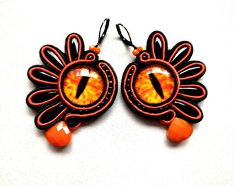 Earrings, soutache earrings, hand embroidered, soutache embroidery, gift for woman, eye earrings, bird eye, feather Hot Bird