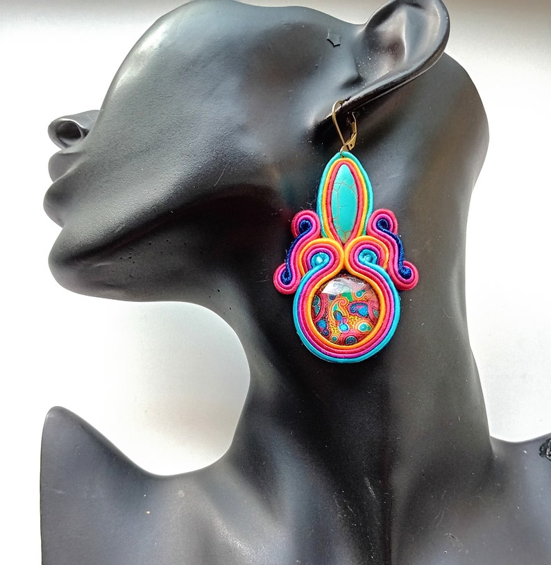 Earrings, soutache earrings, hand embroidered, colorful, gift for woman Paisley image 4