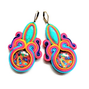 Earrings, soutache earrings, hand embroidered, colorful, gift for woman Paisley image 6