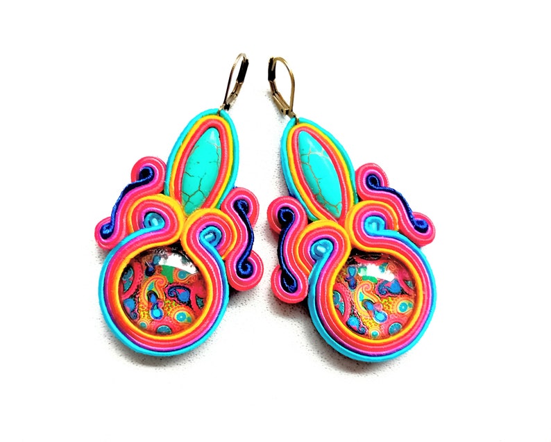 Earrings, soutache earrings, hand embroidered, colorful, gift for woman Paisley image 6