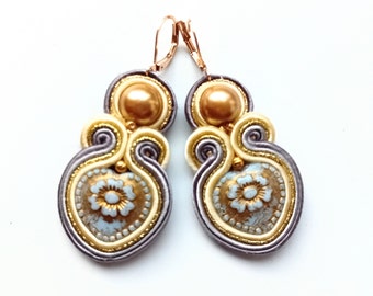 Earrings, soutache earrings, hand embroidered, pastels, soutache jewelry, gift for woman Delicacy