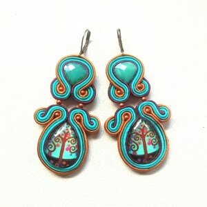 Cheerful earrings, funny jewelry, fancy earrings, soutache earrings, emerald-earrings, embroidered earrings Emerald Forest