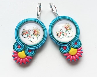 Earrings, soutache earrings, gift for her, bicycle, hand embroidered, gift for girl, soutache jewelry Bicycle