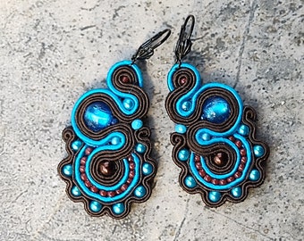 Soutache earrings, earrings, soutache, electric blue, hand embroidered, embroidery jewelry gift for woman, gift under 25, Electric Blue