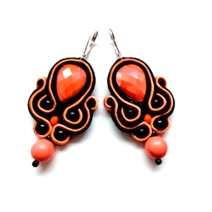 Soutache Embroidered Earrings: Boho Orange Juice Jewelry
