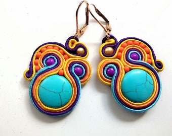 Boucles d'oreilles-boucles d'oreilles soutache-bijoux bohème-boucles d'oreilles brodées à la main-soutache Ibiza