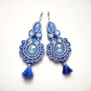 Fancy earrings, energetic jewelry, juicy earrings, cheerful earrings, soutache earrings, tassel earrings, embroidered earring Aqua