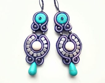 Earrings-soutache-Dangle earrings-Hand Embroidery-soutache earrings - gift for woman  Evening