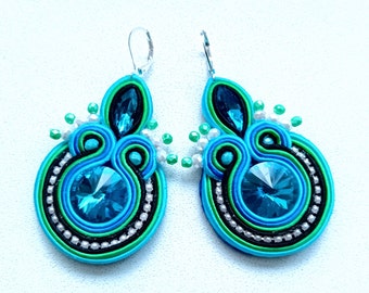 Earrings soutache, rose earrings, gift for woman, hand embroidered earrings, soutache technic, gift for her Winter Ocean