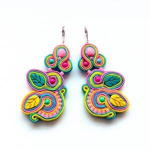 Cheerful earrings, funny jewelry, soutache earrings, boho earrings, colorful earrings, juicy,  fancy earrings, embroidered Sweet Garden