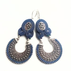 Denim - Earrings-soutache earrings soutache-ethnic-orient-soutache-boho-hand embroidered-embroidered earrings Orient Denim