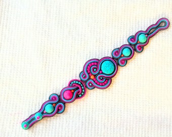 Hand Embroidered Soutache Bracelet: Colorful Beaded Cuff Embroidered earrings, soutache jewelry, expressive and light