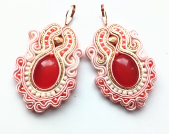 Earrings, soutache earrings, hand embroidered, earrings hand embroidered, embroidered jewelry, gift for woman Tangerine