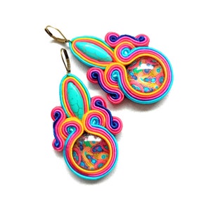 Earrings, soutache earrings, hand embroidered, colorful, gift for woman Paisley image 3