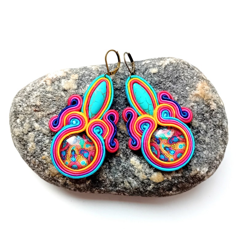 Earrings, soutache earrings, hand embroidered, colorful, gift for woman Paisley image 8