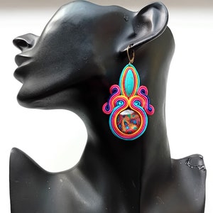 Earrings, soutache earrings, hand embroidered, colorful, gift for woman Paisley image 10