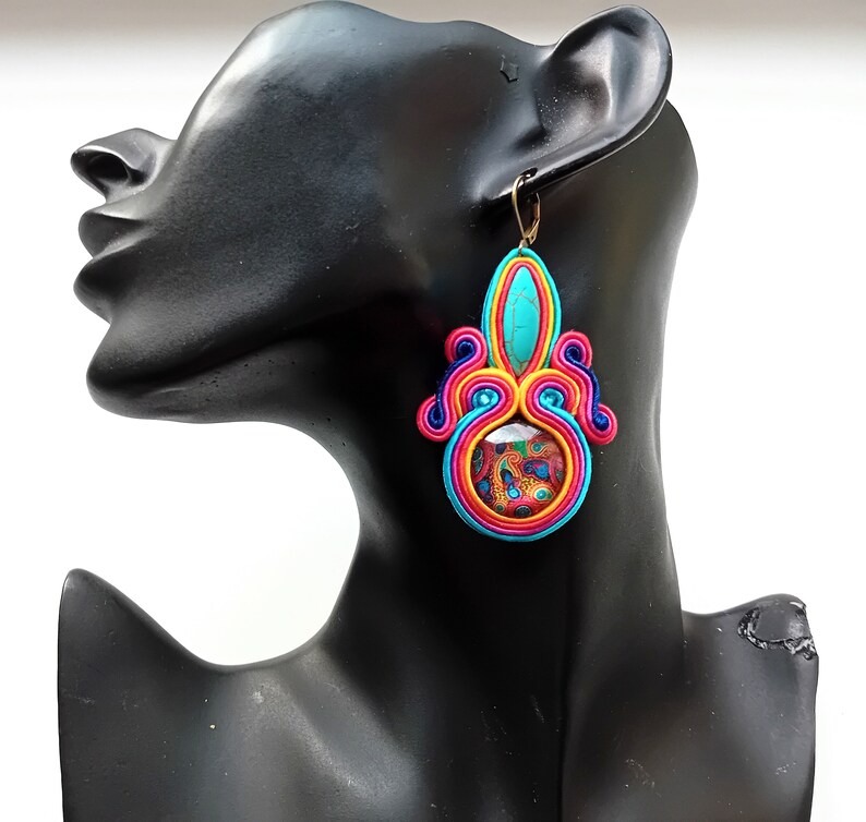 Earrings, soutache earrings, hand embroidered, colorful, gift for woman Paisley image 10