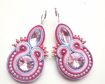 Earrings soutache, rose earrings, gift for woman, hand embroidered earrings, soutache technic, gift for her Autumn Rose