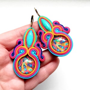 Earrings, soutache earrings, hand embroidered, colorful, gift for woman Paisley image 2