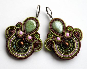 Soutache earrings, hand embroidered jewelry, earth colors, gift for woman, cheerful earrings, fancy earrings Fall