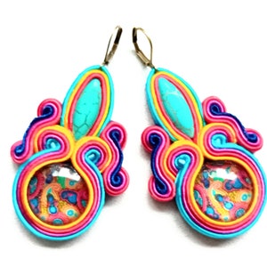 Earrings, soutache earrings, hand embroidered, colorful, gift for woman Paisley image 1