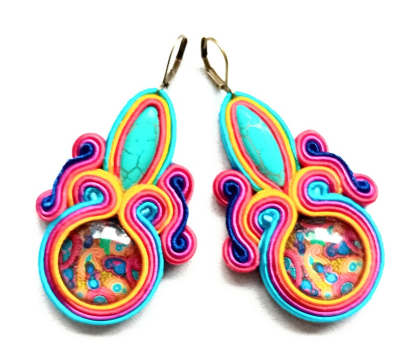 Earrings, soutache earrings, hand embroidered, colorful, gift for woman Paisley image 1