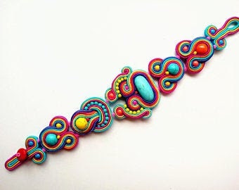 Bracelet, soutache bracelet, boho, embroidered, hand embroidery, soutache from Poland OOAK The End of Summer