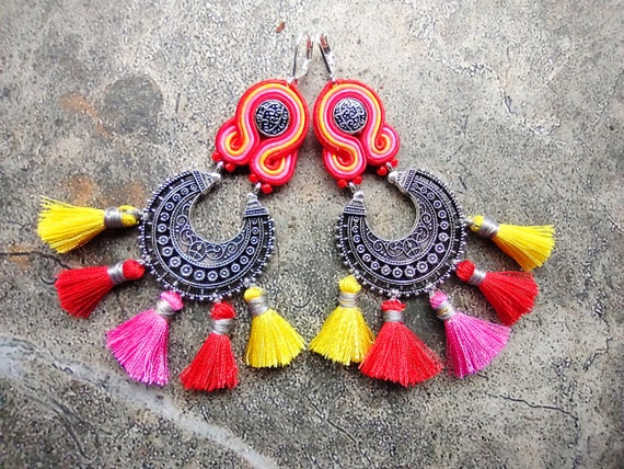Earrings Soutache Earrings Hand Embroidered Gift for Woman