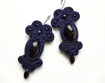 Soutache, soutache earrings, navy blue, onyx, gift for woman Navy Night