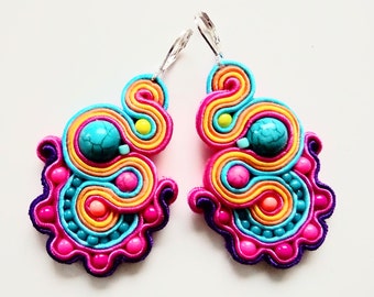 Boucles d'oreilles-soutache-soutache boucles Cherry&Blueberry