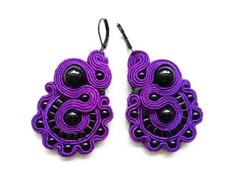 Boucles d'oreilles-soutache-soutache boucles d'oreilles Purple Night