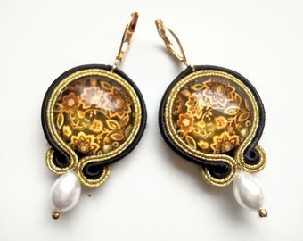 Earrings, soutache earrings, hand embroidered, gift for woman Amber