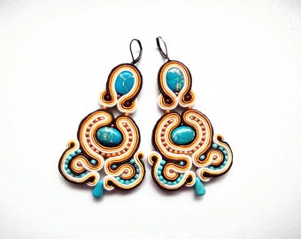 Idées cadeaux - Boucles d'oreilles-soutache boucles d'oreilles-bohème-Soutache bijoux-Brodée à la main-Oasis