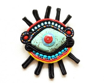 brooch, soutache brooch, hand embroidered brooch, boho style, soutache jewelry Eye