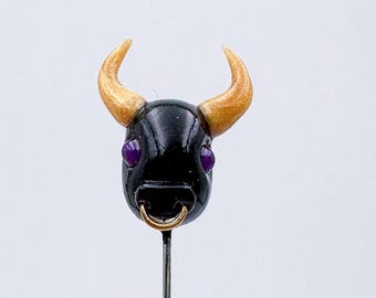Hand-sculpted Polymer Clay Taurus Sewing Pin, One Piece
