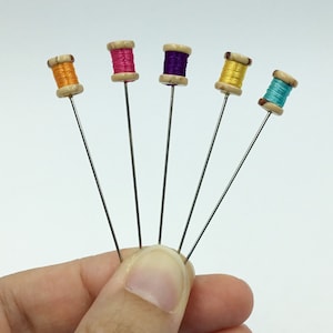 5 pc Mini Thread Spool Colorful Decorative Sewing Pins, Pincushion Pins EX Long Counting Finishing Pins - PN136