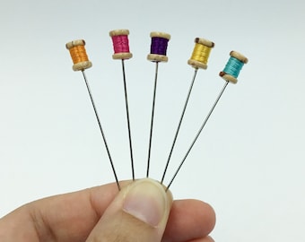 5 pc Mini Thread Spool Colorful Decorative Sewing Pins, Pincushion Pins EX Long Counting Finishing Pins - PN136