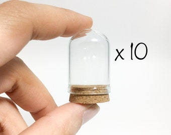 Set of 10 Miniature Glass Dome Cloche with Cork, 33mm x 22mm