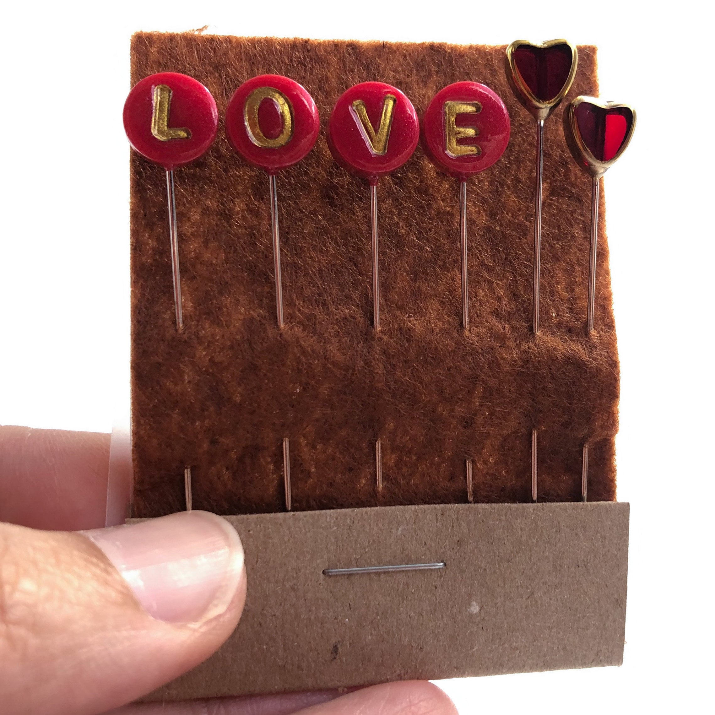 6 Pc Set LOVE With Hearts Decorative Sewing Pins, Valentines, Love