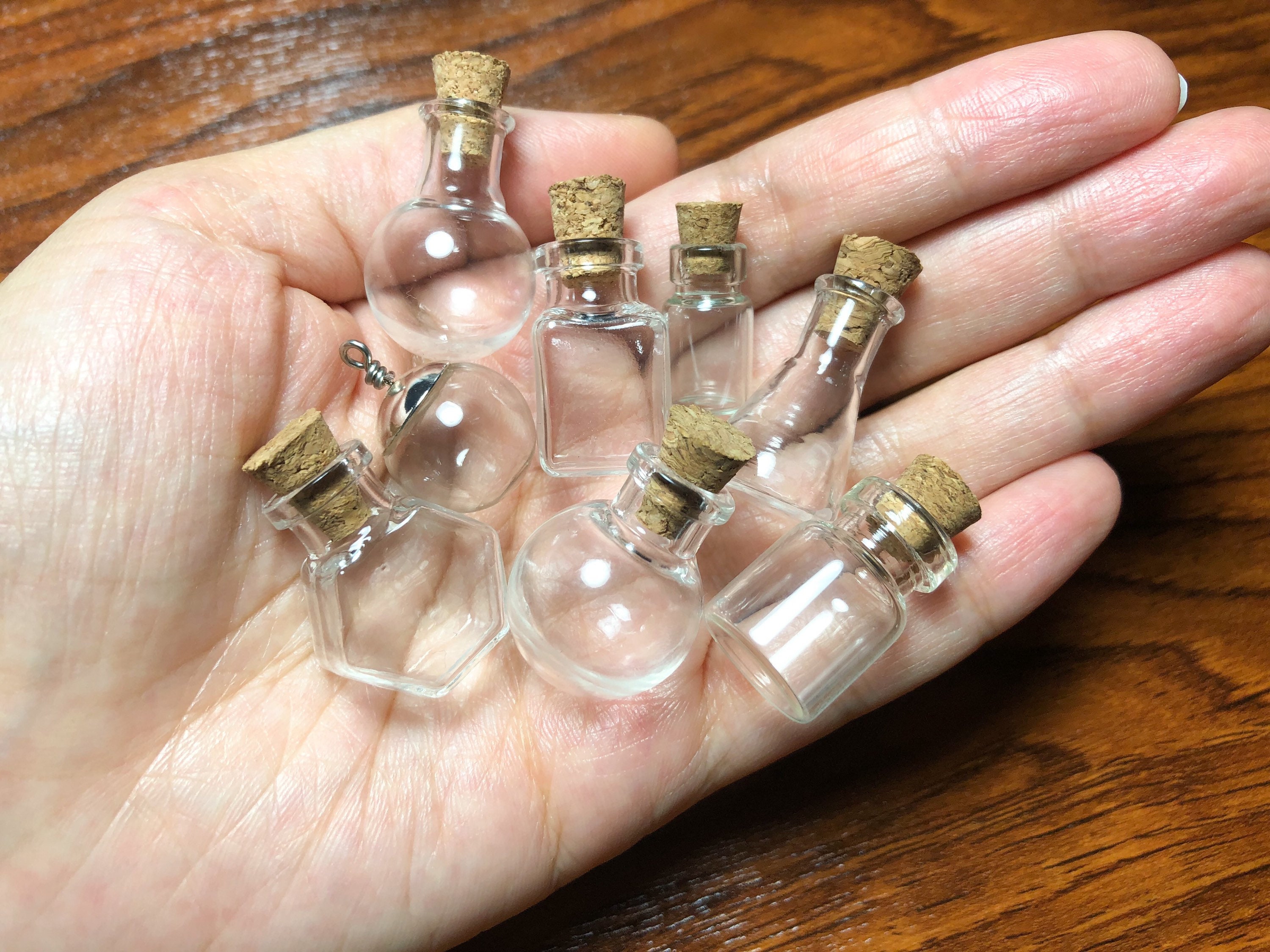 9 Pc SET Mini Bottles Sample Set, Small, Pendant or Miniatures Sized  Halloween Diorama DIY Dollhouse Size 