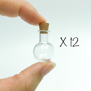 X12 Miniature Empty Glass Potion Bottle with Cork, 26mm x 18mm Bottle Pendant DIY, Tiny Glass Jar, Magical Potion Bottle GLS006