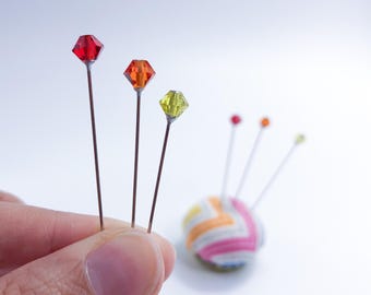 Fall Colors, 6mm Czech Glass Crystal Sewing Pins, Set of 6