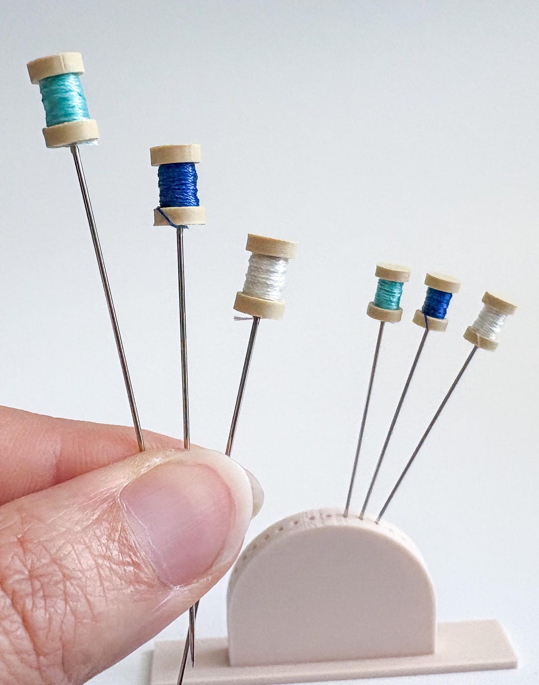 6 Pc Mini Thread Spool Decorative Sewing Pins, Winter, Blue, Light Blue ...