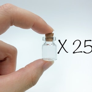 25 pc Mini Glass Jar, Miniature Glass Bottle with Cork, 22mmx 15mm Bottle Pendant DIY, Tiny Glass Jar, Potion Jar GLS007