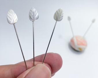 Leaf Shaped Mother of Pearl Decorative Sewing Pins, set of 5