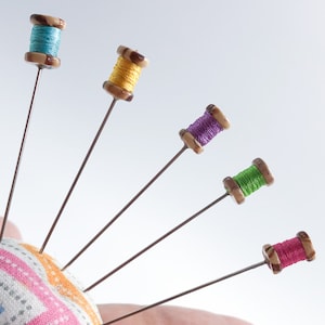 5 pc Mini Thread Spool Bright  Colors Decorative Sewing Pins, Pincushion Pins EX Long Counting Finishing Pins - PN173