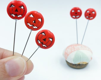 5 pc Jack O Lantern Pumpkin Bead Sewing Pin Long Decorative Sewing Pin Finishing Pin Embellishment for Pincushion- PN139