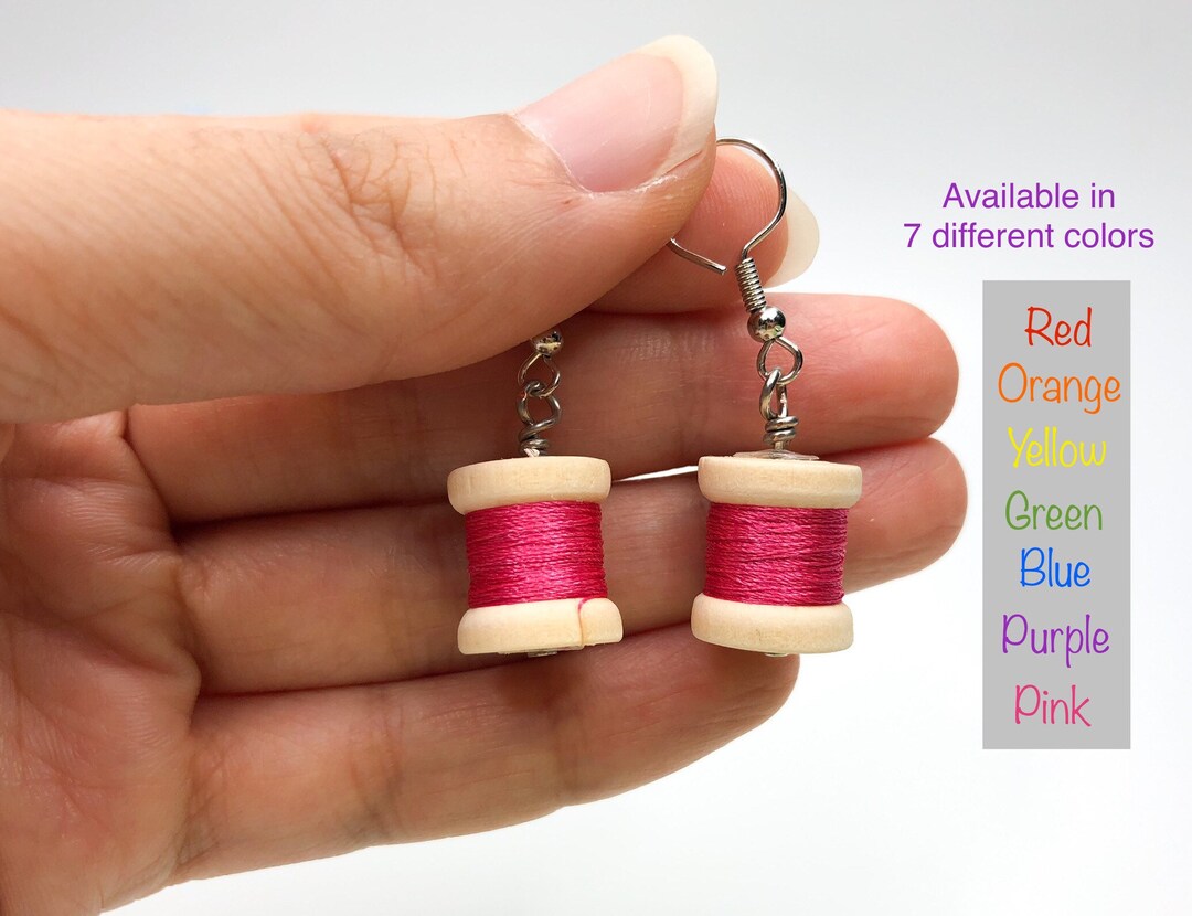 Miniature Thread Spool Earrings Real Wooden Spool. A Rainbow Etsy